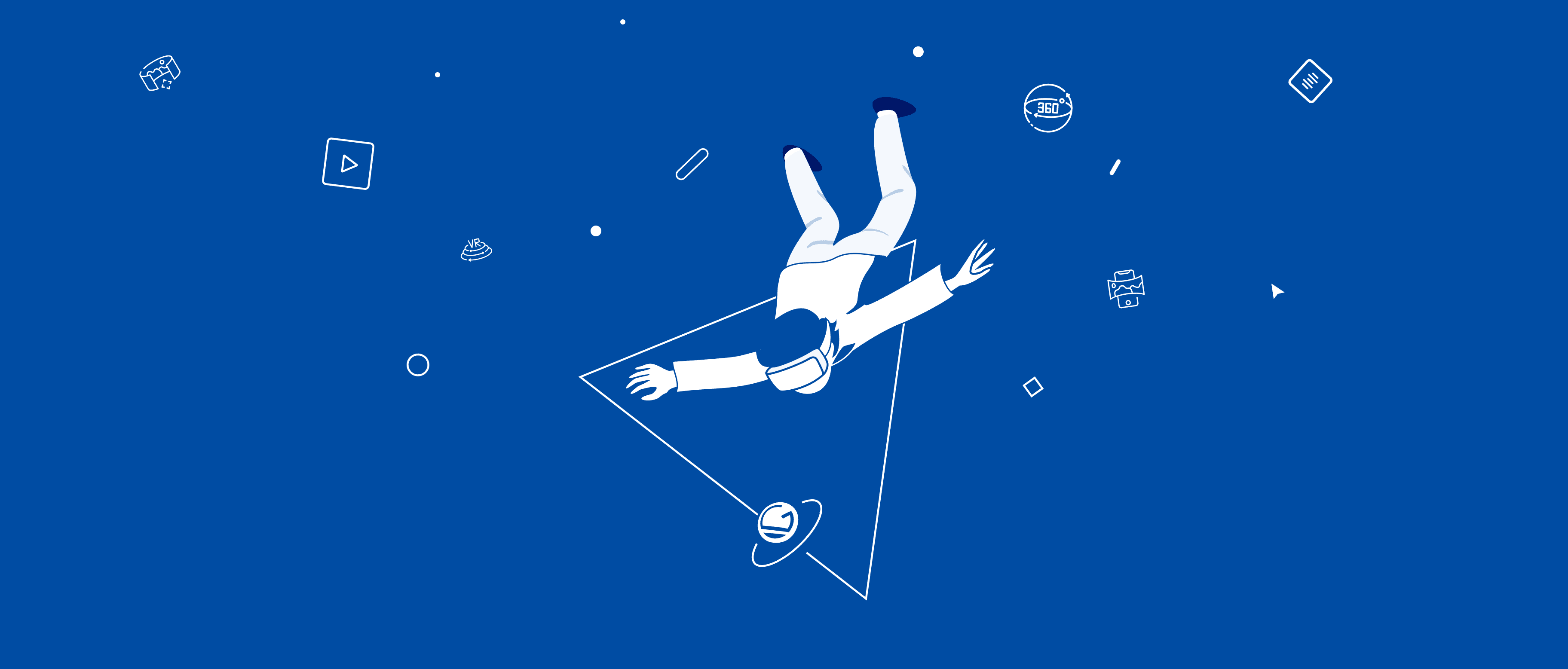 Illustration of person wearing VR goggles falling through space